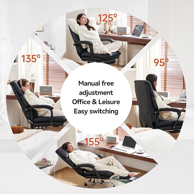 EMIAH Heated and Massage Office Chair with Foot Rest, Executive Office Chair Reclining High Back PU Leather Comfy Swivel Computer Desk Chairs with Wheels and Lumbar Support for Home Office，Black