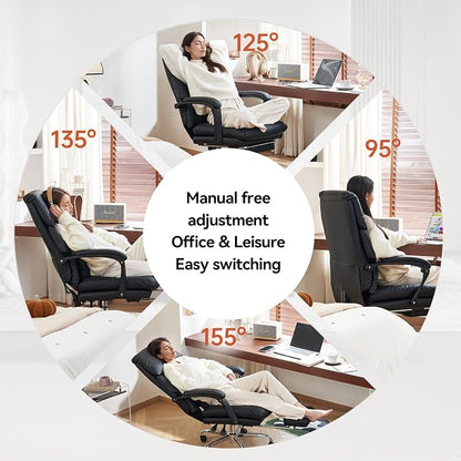 EMIAH Heated and Massage Office Chair with Foot Rest, Executive Office Chair Reclining High Back PU Leather Comfy Swivel Computer Desk Chairs with Wheels and Lumbar Support for Home Office，Black