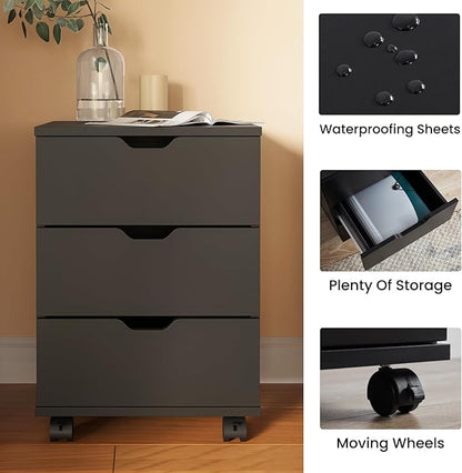 Farini Wood File Cabinet for Home Office,Under Desk 3 Drawer Mobile File Cabinet(Black,Fully-Assembled)
