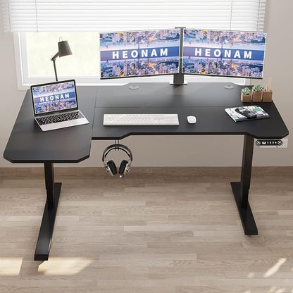 Gaming Electric Standing Desk L Shaped with Privacy Screen, 59 Inch PC Computer Desk,Large Surface for Monitors