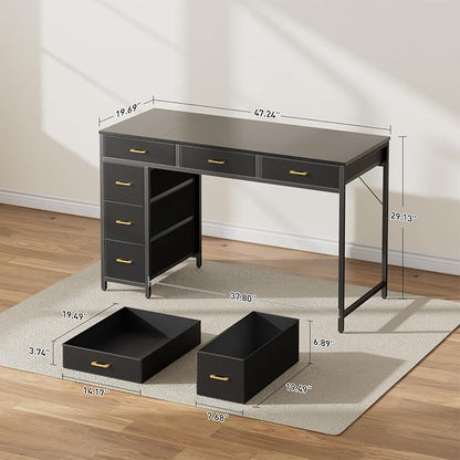 HLDIRECT 47" Computer Desk with 6 Drawers, Home Office Desk with Large Storage for Home Office,Gaming,Writing Study,Work (Black)