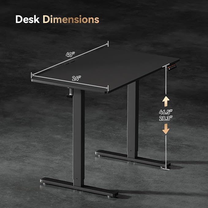 Electric Standing Desk,40x24 Inches Adjustable Height Stand up Desk, Sit Stand Home Office Desk with Splice Board, 3 Preset Heights,Equipped with Hooks,Ergonomic Computer Desk Workstation，Black