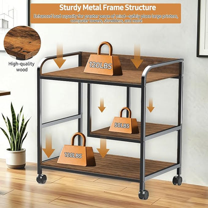 Printer Stand Large Storage for Office: Sturdy Steel Frame Mobile and Printer Table with Adjustable Storage Shelf - Easy Installation and Stability Design Table with Wheels for Scanners Paper File