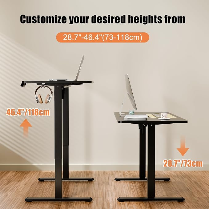 ERGOMAKER Electric Standing Desk, 63" x 23.6" Height Adjustable Sit Stand Desk with Splice Board for Home Office, Computer Desk Memory Preset (Black Frame, Black Desktop)
