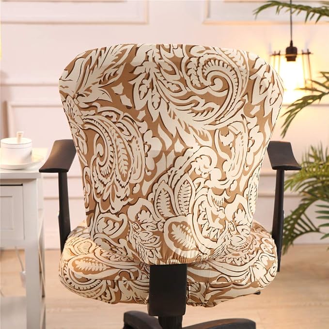 Jinzio Computer Office Chair Cover - Split Protective & Stretchable Cloth Polyester Universal Desk Task Chair Chair Covers Stretch Rotating Chair Slipcover, Light Brown