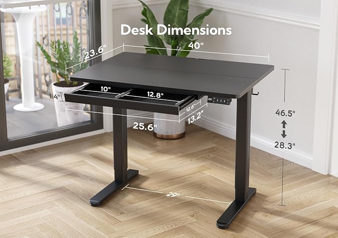 Claiks Standing Desk with Drawers, Electric Standing Desk Adjustable Height, Sit Stand Desk Computer Workstation, 40 Inch, Black