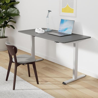 SANODESK Electric Standing Desk 55 x 28 Inches Whole-Piece Desktop Height Adjustable Stand Up Desk w/6-Button Controller Ergonomic Computer Desk for Home Office, White Frame + Black Tabletop