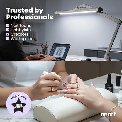 Neatfi 3,500 Lumens LED Desk Lamp – 45W Dimmable Task Light | 3 Light Modes | 540 SMD LEDs | Touch Control | Adjustable Arm | Reading, Craft, Workbench & Office (Silver-3, 26-Inch Wide Shade)