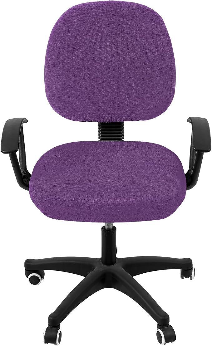 Smiry Stretch Jacquard Office Computer Chair Covers, Removable Washable Universal Desk Rotating Chair Slipcovers Protector, Seat + Backrest Cover, Purple