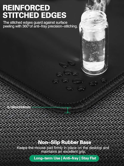Mouse Pad, Office Desk Mat, Large Gaming Mousepad with Superior Micro-Weave Cloth, XXL Desk Pad with Stitched Edges, Non-Slip Writing Pad for Gamer, Laptop, Work & Home
