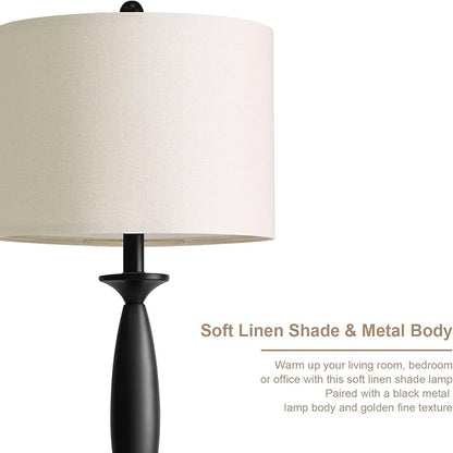 Oneach 28" Modern Table Lamps Set of 2 for Living Room, Black Metal Bedside Lamps with USB Ports, Nightstand Lamps Set for Bedroom End Table Home Office(Bulbs not Included)