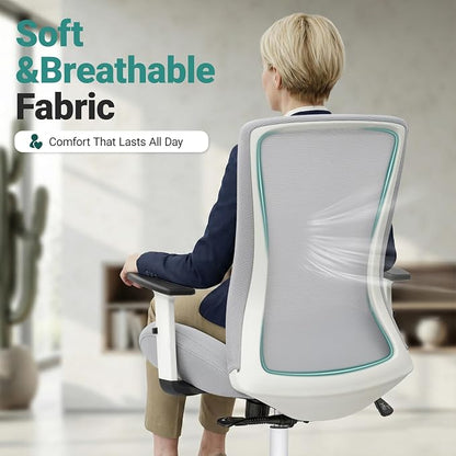 Big and Tall Home Office Desk Chair 400lb Capacity for Heavy People, Ergonomic Wide Mesh Desk Chair with Stepless Recline & Lock, 5.5" Thick Cushion, High Back, Adjustable Height & Armrests