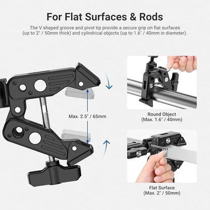 NEEWER Basics Magic Arm Table Stand, 55 cm Microphone Arm Overhead Mobile Phone Holder Desk with 1/4" 3/8" Threads for ARRI, for DSLR Action Cam Webcam Mic LED Light for Video Reinforcement, UA061