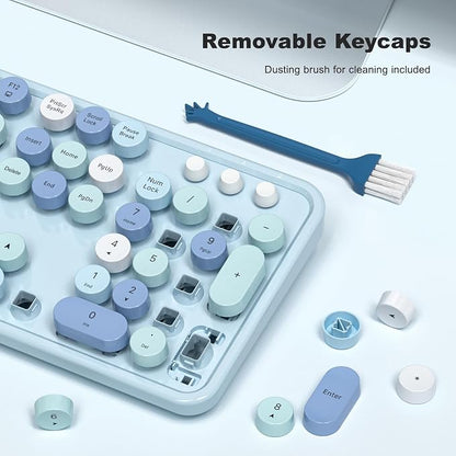 Wireless Keyboard and Mouse Combo, 2.4GHz Retro Full-Size Typewriter Keyboard with Number Pad and Wireless Mouse for PC/Laptop/Desktop/Windows (Pale Blue)