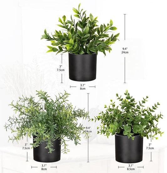 3 Pack Small Fake Plants for Shelf Decor Accents with Plastic Pot Artificial Potted Plants for Rustic Farmhouse Decor Faux Plants Indoor Fake Potted Plants Artificial for Home Office Bookshelf Decor