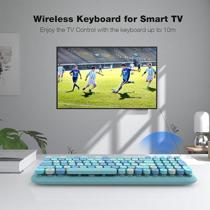 MOFII Wireless Bluetooth Keyboard, Typewriter Retro Round Keycaps Keyboard, Bluetooth 5.1 Tech Compatible with iPhone, iPad, Android, Windows, PC, Mac, Perfect for Home/Office (Blue Colorful)