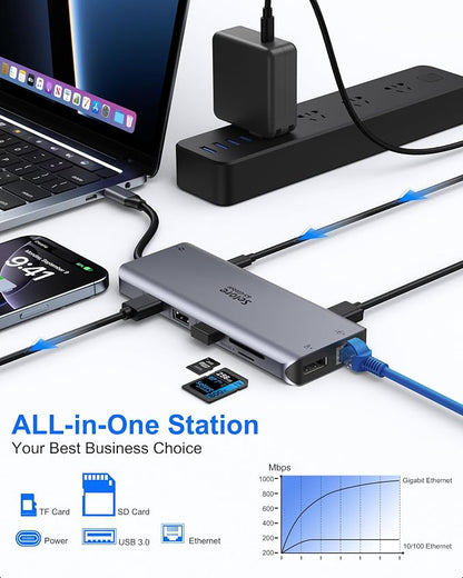 Selore USB C Docking Station Dual Monitor 13 in 1 USB-C Multiport Adapter | 2HDMI + DisplayPort, 100W PD, USB 3.0, SD/microSD, Gigabit Ethernet, 3.5mm audio, for Dell HP XPS Surface