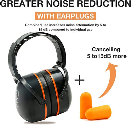 LYSIAN 31dB Hearing Protection Earmuffs, Foldable Adjustable Safety Ear Muffs for Shooting, Construction, Lawn Mowing, Adults