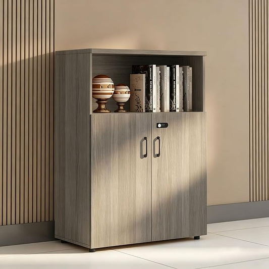 File Cabinet with Password Lock, Wood Lateral Filing Cabinet for Letter/A4 Files, 3 Drawer with Door, Printer Stand with Open Shelves for Home Office