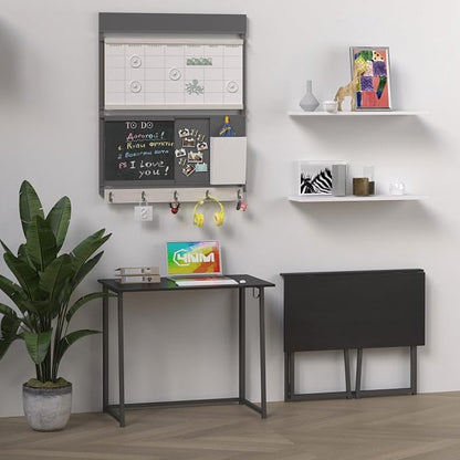 4NM 31.5" Small Folding Desk, Foldable Computer Home Office Desk, Study Writing Table for Small Space Saving Bedroom, Easy Assembly - All Black