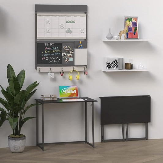 4NM 31.5" Small Folding Desk, Foldable Computer Home Office Desk, Study Writing Table for Small Space Saving Bedroom, Easy Assembly - All Black