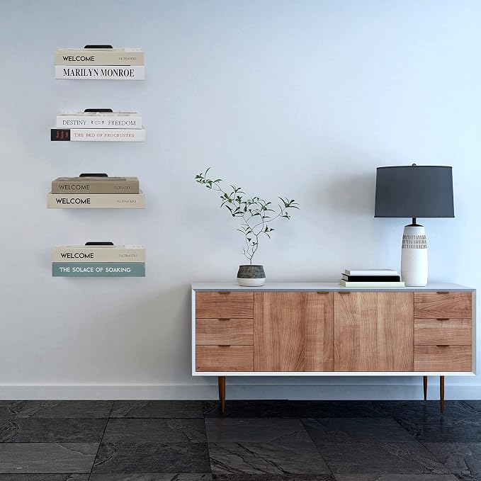 Jetec 6 Pack Invisible Floating Bookshelf Wall Mounted Floating Bookshelves Heavy Duty Book Organizers Hidden Book Shelf Metal Shelves Holder for Books Bedroom Living Room Home Office (Black)