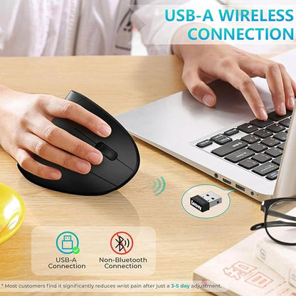 Ergonomic Mouse, LEKVEY Vertical Wireless Mouse - Rechargeable 2.4G Optical Vertical Mice : 3 Adjustable DPI 800/1200/1600 Levels 6 Buttons, for Laptop, Mac, PC, Computer, Desktop, Notebook etc, Black