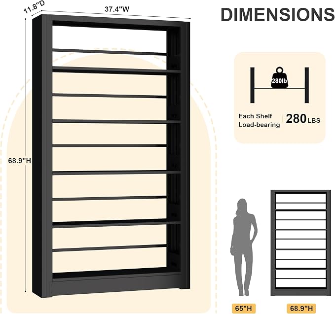 69" Tall Bookshelf, 5 Tier Black Bookcase with Adjustable Shelves, Freestanding Large Open Book Shelf Etagere Bookcase for Bedroom, Library, Living Room, Office