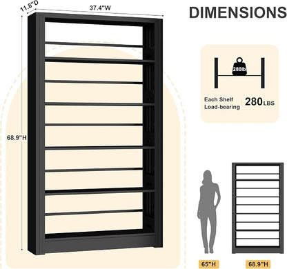 69" Tall Bookshelf, 5 Tier Black Bookcase with Adjustable Shelves, Freestanding Large Open Book Shelf Etagere Bookcase for Bedroom, Library, Living Room, Office