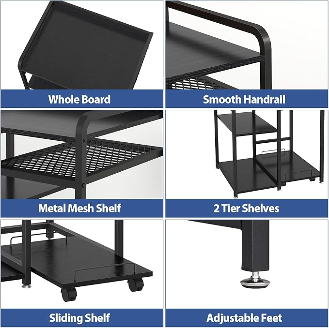 Livofloral Printer Stands with Charging Station, 23.6 x 18.9 Inch Large Printer Stand with Storage for Home Office, Printer Table with Power Outlet USB Port, Printer Shredder Stand with Wheels, Black