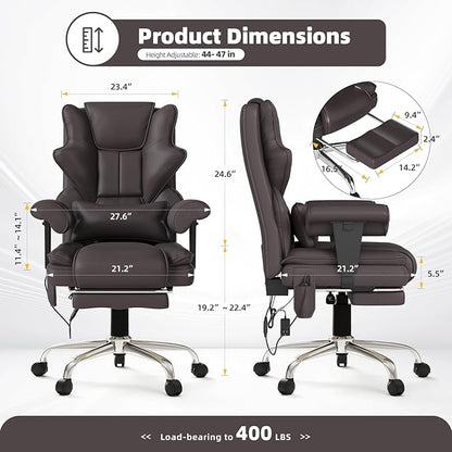 7-Point Massage Office Chair,Heated Manageral Chair,Ergonomic Executive Chair with Footrest,Adjustable Armrest，Computer Chair for Offices, Study Room,Gaming Spaces,Brown