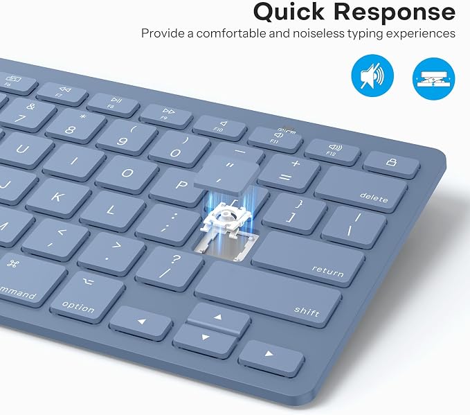 OMOTON Wireless Keyboard for Mac, Bluetooth Keyboard for Mac - No Number Pad, Compact Travel Design for Coffee Shop, Home Office, macOS Function Keys, Compatible with MacBook Pro/Air/iMac, Blue