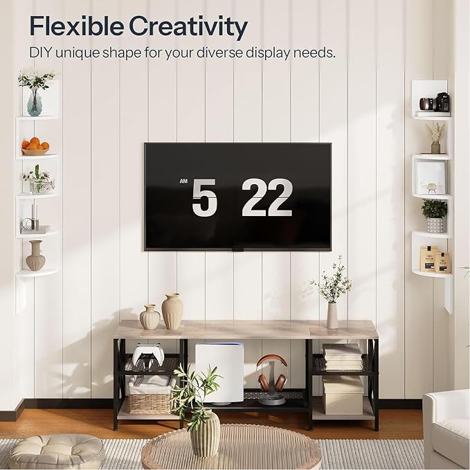 HOOBRO Corner Shelf Wall-Mounted, Set of 2 Floating Corner Shelves for Wall, 5-Tier Corner Bookshelves for Living Room, Bedroom, Bathroom, Home Office, White WT26BJP201