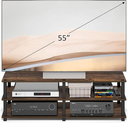 Furinno Turn-S-Tube Toolless Assembly 3-Tier TV Stand, Entertainment Center for TV up to 55 Inch, Wide Printer Stand with Storage Shelf, for Living Room, Bedroom, Amber Pine