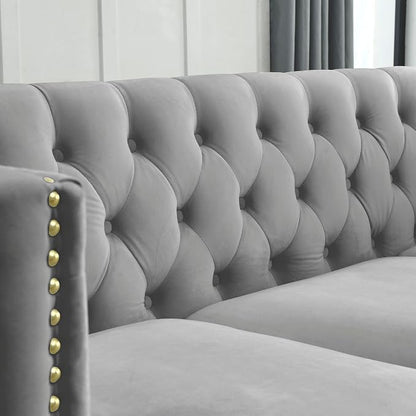 mikibama 58" Velvet Loveseat Sofa Couch for Living Room,Button Tufted 2 Seater Couches with Nailhead Trims,Modern Upholstered 2-seat Sofas with Golden Metal Legs for Bedrooom,Office