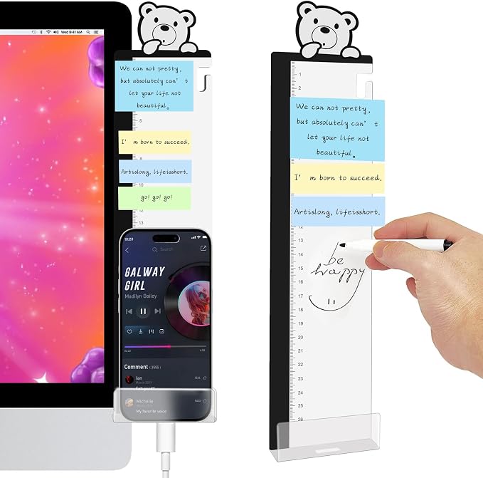Office Desk Accessories 2pcs Multifunction Computer Monitor Memo Board - Office Supplies for Women Men Computer Sticky Note Holder Home Decor (Bear cub Monitor Memo Board with Clip)