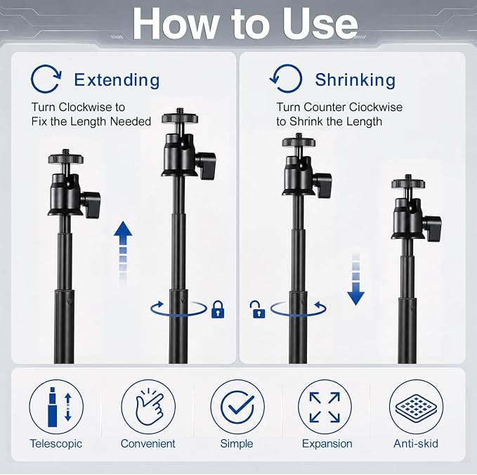 Webcam Stand for Desk, 28" Telescopic Tripod with Phone Holder, Desktop Webcam Mount Compatible with Logitech Webcam C922 C930e C920S C920 C615 C960 C920x BRIO 4K NexiGo N60, 1/4'' Thread