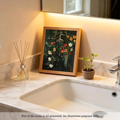 CXQILVER Vintage Framed Floral Bathroom Wall Art Canvas, Green Botanical Flowers Shower Wall Decor, Rustic Farmhouse Bathroom Decor Aesthetic Picture Artwork for Bedroom Living Room Guest Bath 8x10in