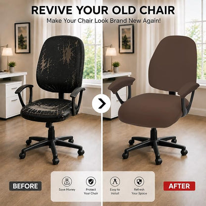 Super Stretchable Split Office Chair Seat Covers & Armrest Covers - Universal Spandex Computer Chair Slipcover - 180GSM Rotating Backrest Coverings Cushion Protectors for Dogs, Cats, Pets (Mocha)