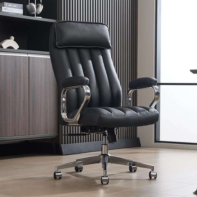 Okeysen Executive Office Chair, Modern Leather Chair with Headrest & Lumbar Support, High Back Ergonomic Chair with Padded Armrests & Seat, Height Adjustable Swivel Rolling Chair for Home Office.