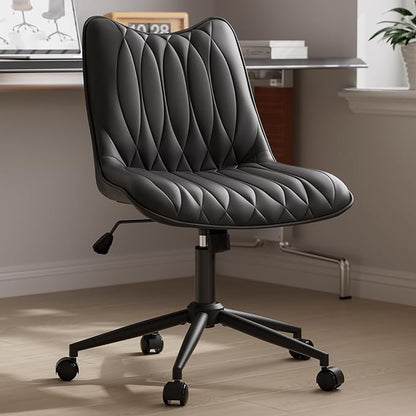 Armless Office Chair, Swivel Rolling Leather Desk Chair, Brown | Waterproof Upholstery, Padded Seat, 15° Relaxing Tilt, 330 LBS Capacity, for Bedroom Vanity and Computer Work