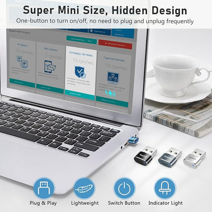 AUEDROT Mouse Jiggler Undetectable Metal USB Mouse Mover with Switch Button, Automatic Mini Mouse Shaker with 2 Jiggle Modes, Driver-Free, Plug and Play, Keep Computer/Laptop Awake, Blue, 2 PCS