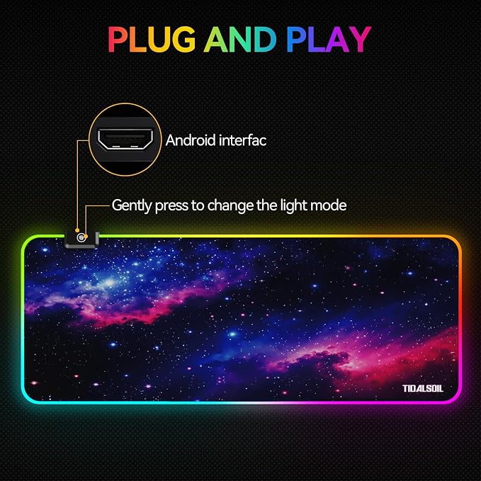 TIDALSOIL RGB Gaming Mouse Pad, Oversized Mouse Mat with 12 Light Modes, Non-Slip Rubber Base, Large Computer Keyboard Mouse Pad for PC Gaming, Office, 800 x 300 x 3 mm, Starry Sky