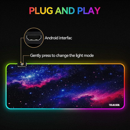 TIDALSOIL RGB Gaming Mouse Pad, Oversized Mouse Mat with 12 Light Modes, Non-Slip Rubber Base, Large Computer Keyboard Mouse Pad for PC Gaming, Office, 800 x 300 x 3 mm, Starry Sky