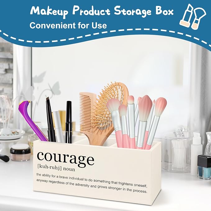 Courage Inspirational Pen Pencil Holder for Desk, Inspirational Gifts for Women Men,Motivational Gifts for Women, Motivational Quote Makeup Brush Toothbrush Holder Organizer