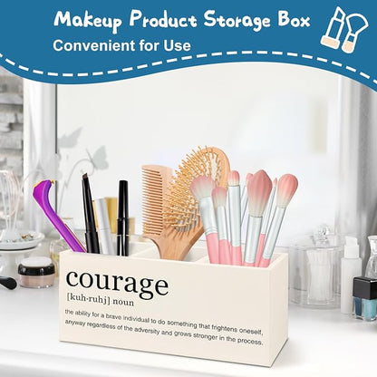 Courage Inspirational Pen Pencil Holder for Desk, Inspirational Gifts for Women Men,Motivational Gifts for Women, Motivational Quote Makeup Brush Toothbrush Holder Organizer