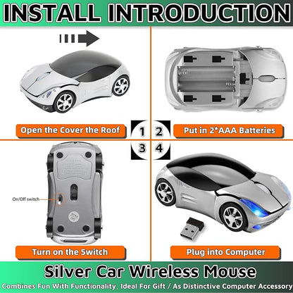 HuGuWdy Silver Car Mouse，2.4G with USB Reciver 1600DPI Computer Mice Wireless for Computer Wireless Computer Mouse for Laptop Tablet for Windows Mac OS（Silver）