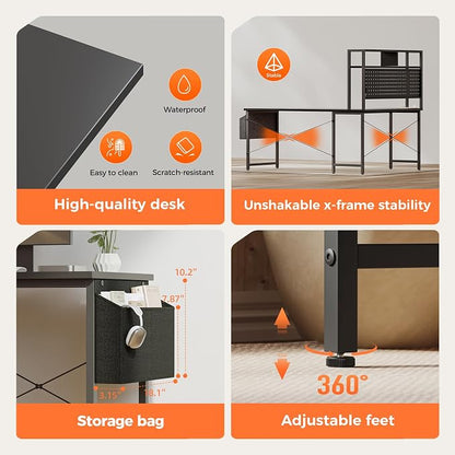 Mericonia 59 inch Large L Shaped Desk with Pegboard Hutch & Shelves, Corner Gaming Desk with Power Outlet, LED Light & Storage Bag, Reversible Computer Desk for Home, Bedroom, Office Workspace, Black