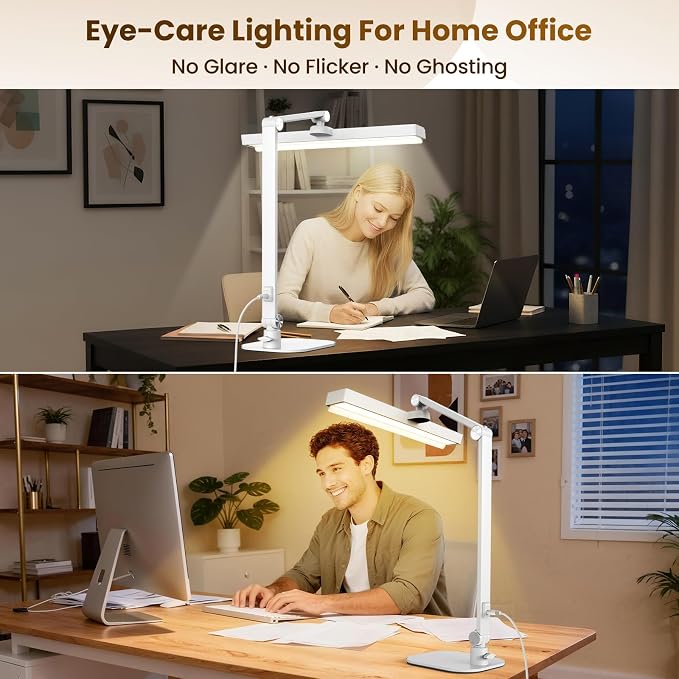 LIONVISON Desk Lamps for Home Office: 2 in 1 Eye-Caring LED Desk Lamp for Worker - 5 Color Temperature 10 Brightness Computer Light - CRI >97 Memory & Timer Func Desk Light for Office