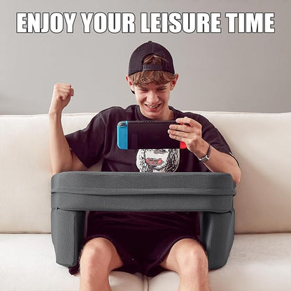 comehealthy Lap Desk for Laptop, Reading Pillow for Adult, Memory Foam Gaming Pillow with Cup Holder, Arm Rest Couch Pillow for Working, Gaming, Reading, Laptop Desk for Couch Bed Floor(Grey)